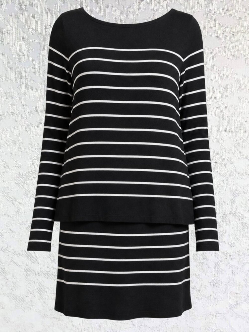 White House Black Market Black and White Striped Layered Long Sleeve Dress XS